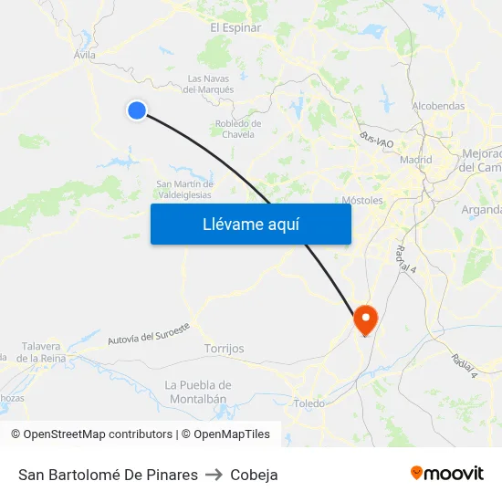 San Bartolomé De Pinares to Cobeja map