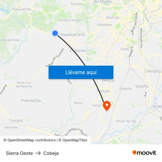 Sierra Oeste to Cobeja map