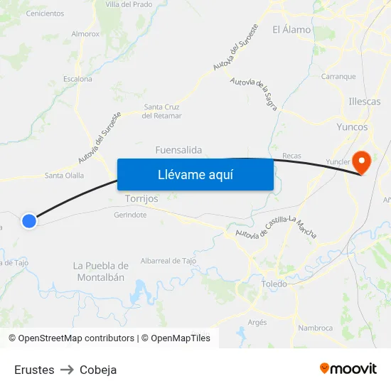 Erustes to Cobeja map