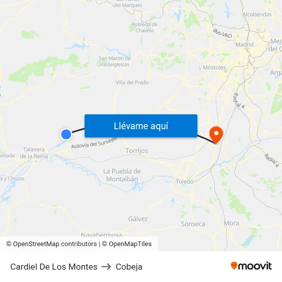 Cardiel De Los Montes to Cobeja map