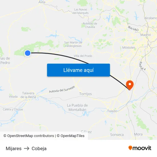 Mijares to Cobeja map