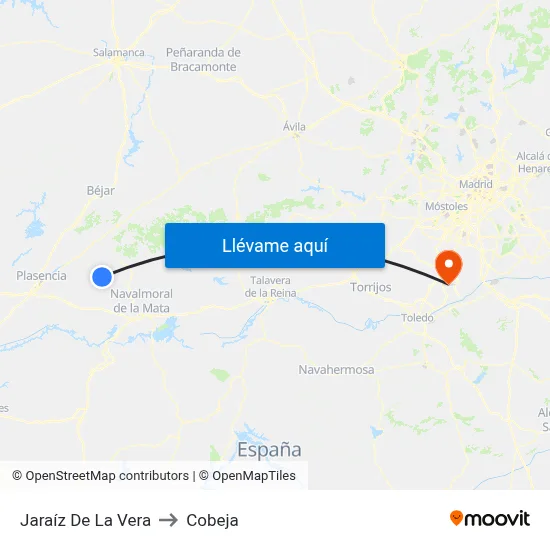 Jaraíz De La Vera to Cobeja map