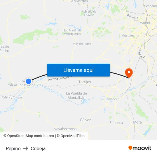 Pepino to Cobeja map