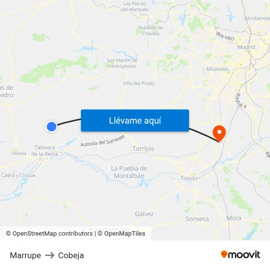 Marrupe to Cobeja map