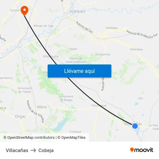 Villacañas to Cobeja map