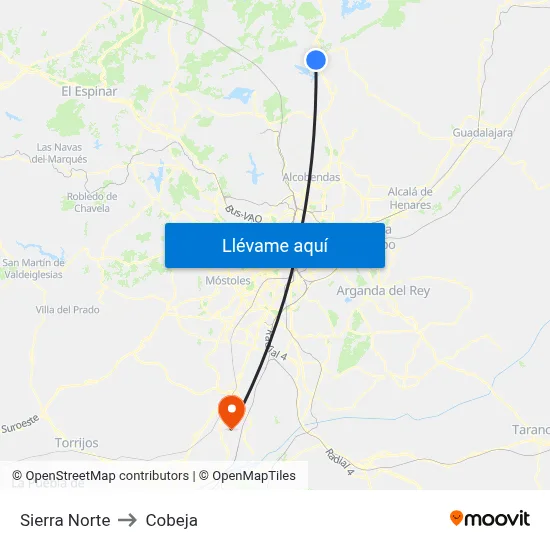 Sierra Norte to Cobeja map