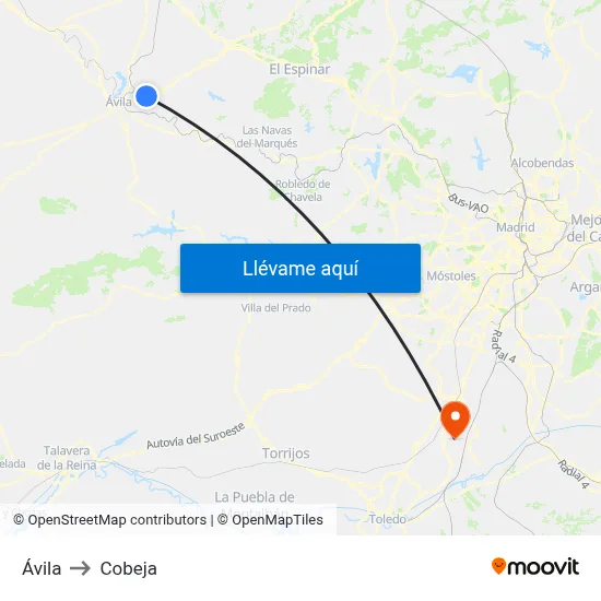 Ávila to Cobeja map