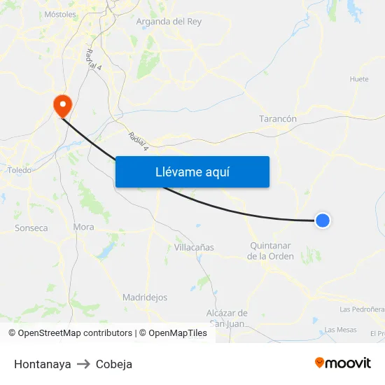 Hontanaya to Cobeja map