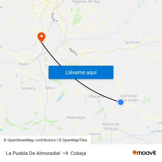 La Puebla De Almoradiel to Cobeja map