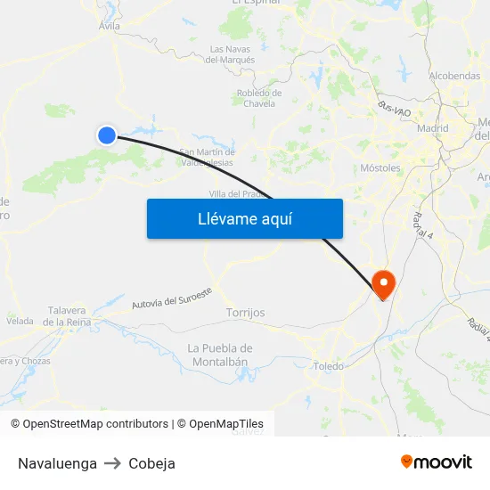 Navaluenga to Cobeja map