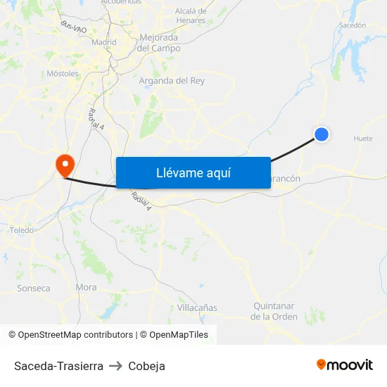 Saceda-Trasierra to Cobeja map