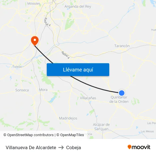 Villanueva De Alcardete to Cobeja map
