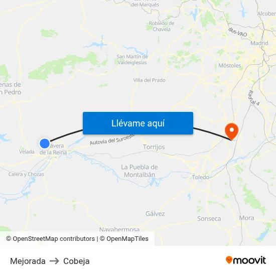Mejorada to Cobeja map