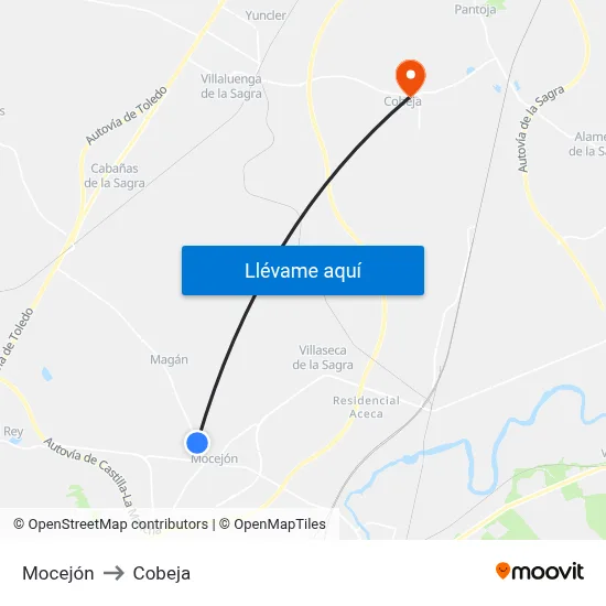 Mocejón to Cobeja map