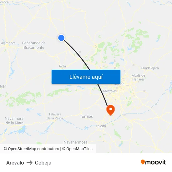 Arévalo to Cobeja map