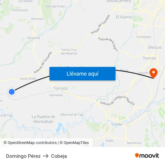 Domingo Pérez to Cobeja map