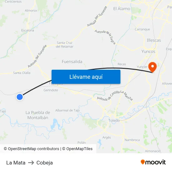La Mata to Cobeja map