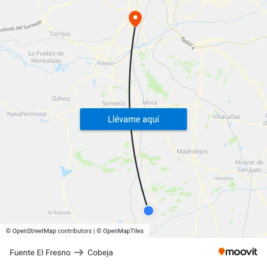 Fuente El Fresno to Cobeja map
