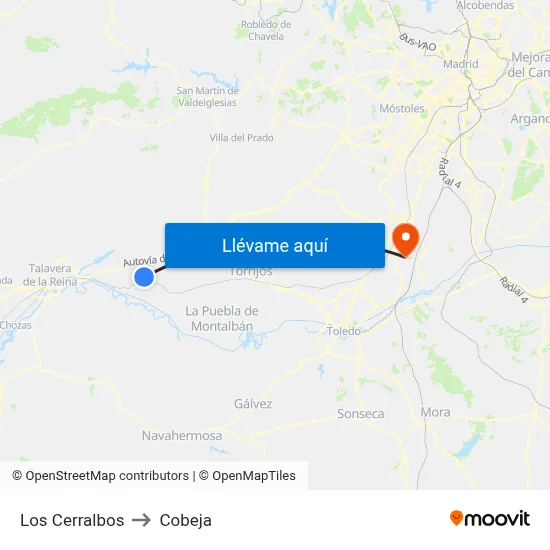 Los Cerralbos to Cobeja map