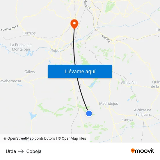 Urda to Cobeja map