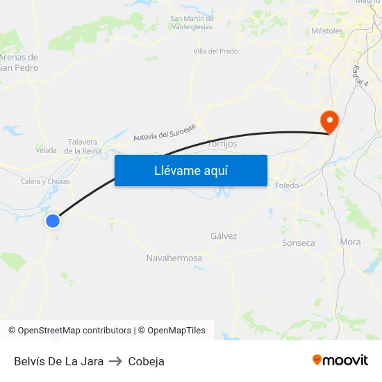 Belvís De La Jara to Cobeja map