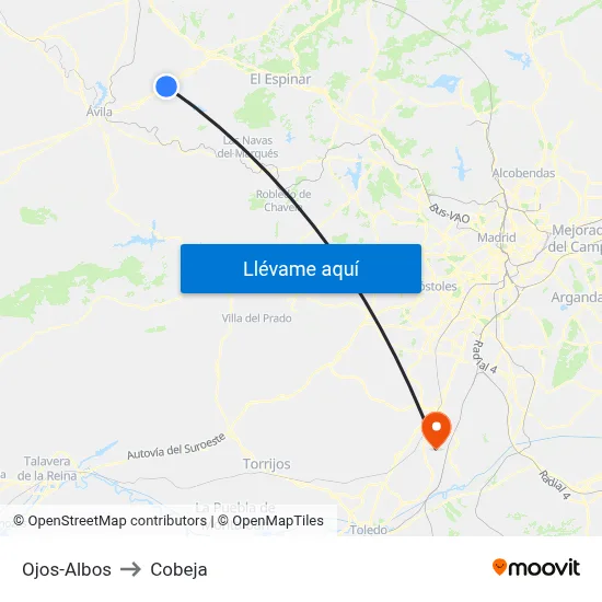 Ojos-Albos to Cobeja map