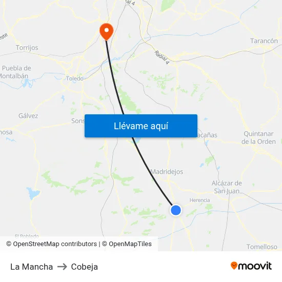 La Mancha to Cobeja map