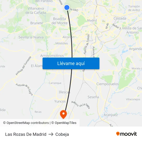 Las Rozas De Madrid to Cobeja map