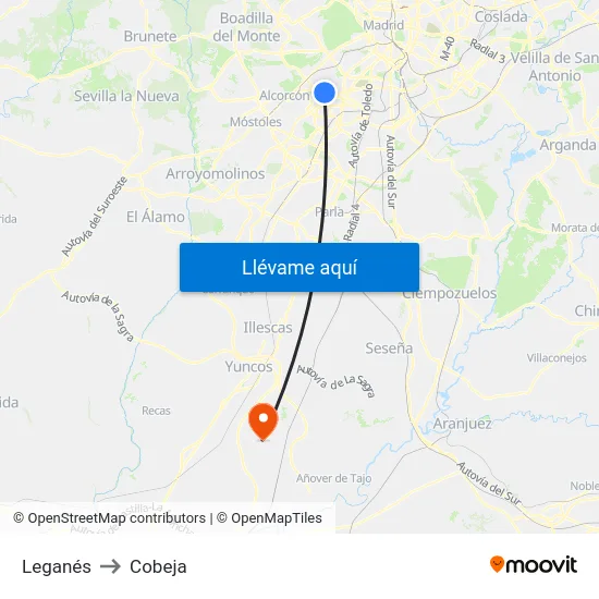 Leganés to Cobeja map