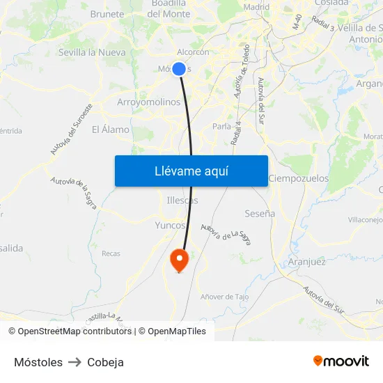 Móstoles to Cobeja map