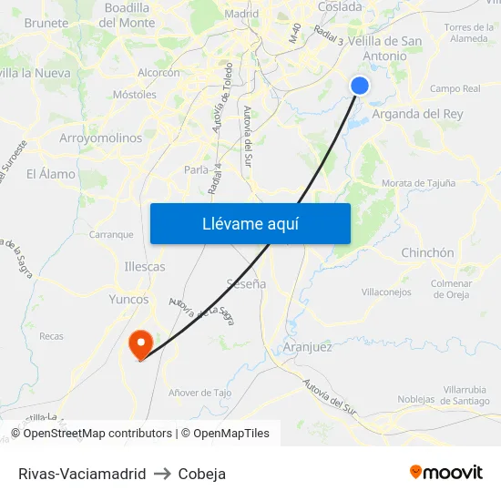 Rivas-Vaciamadrid to Cobeja map