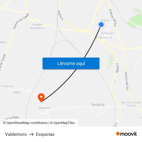 Valdemoro to Esquivias map