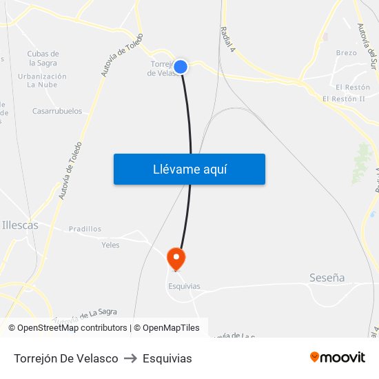 Torrejón De Velasco to Esquivias map