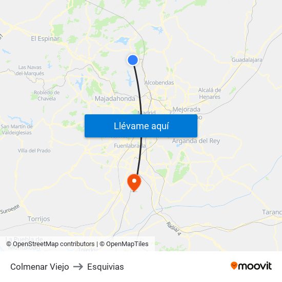 Colmenar Viejo to Esquivias map