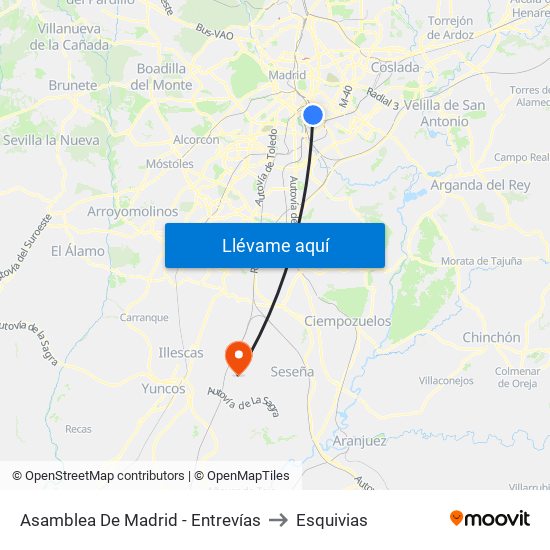 Asamblea De Madrid - Entrevías to Esquivias map