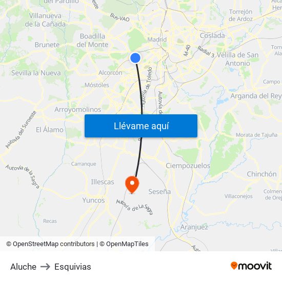 Aluche to Esquivias map