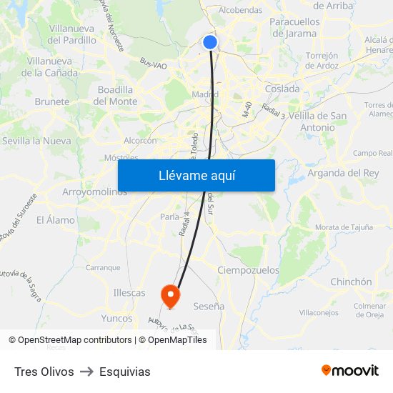 Tres Olivos to Esquivias map