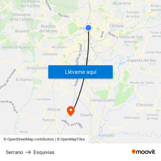 Serrano to Esquivias map