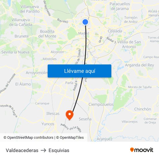 Valdeacederas to Esquivias map