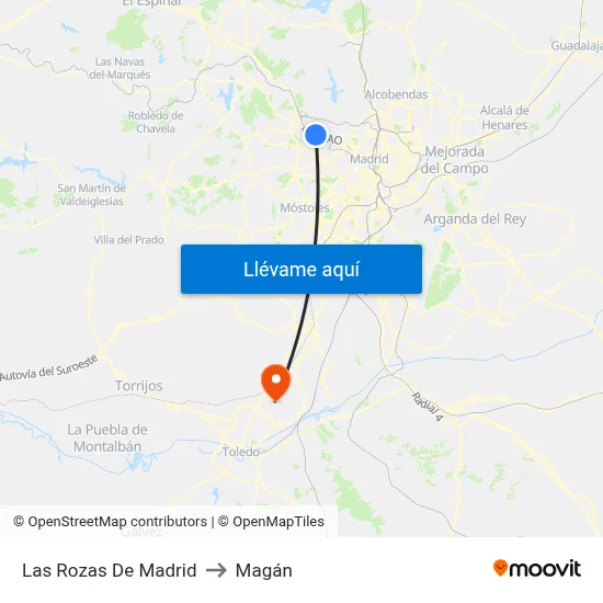 Las Rozas De Madrid to Magán map