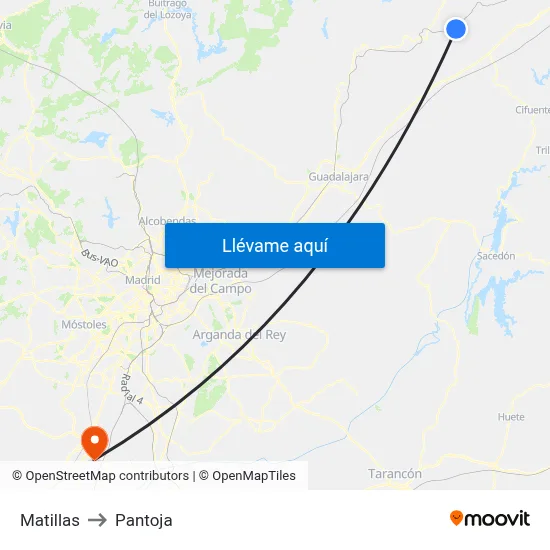 Matillas to Pantoja map