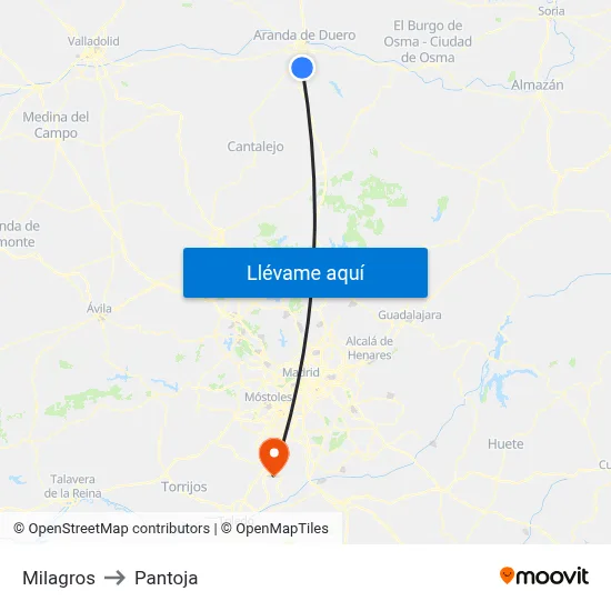 Milagros to Pantoja map