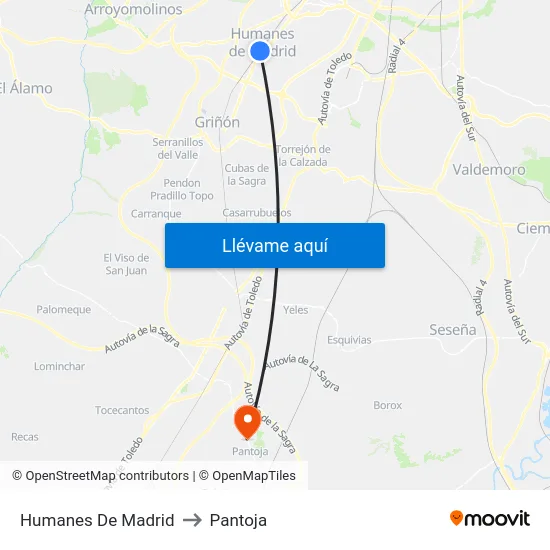 Humanes De Madrid to Pantoja map