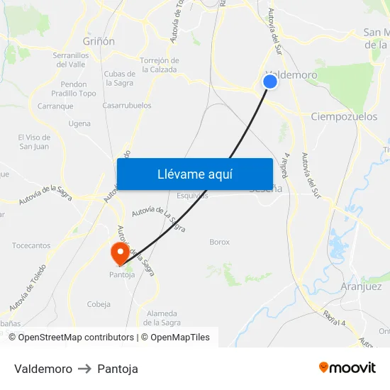 Valdemoro to Pantoja map
