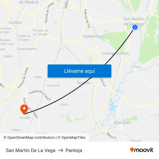 San Martín De La Vega to Pantoja map