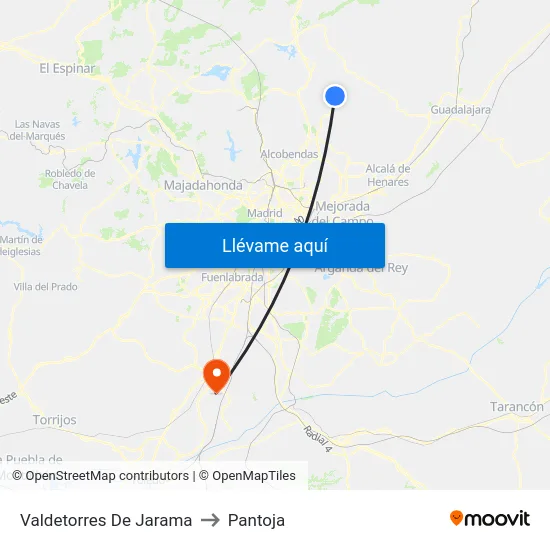 Valdetorres De Jarama to Pantoja map