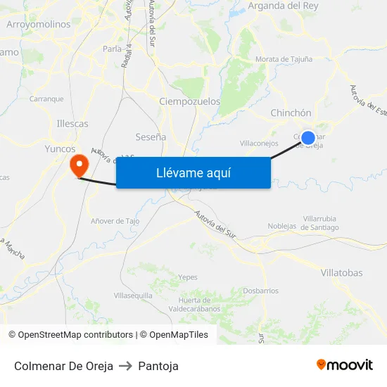 Colmenar De Oreja to Pantoja map
