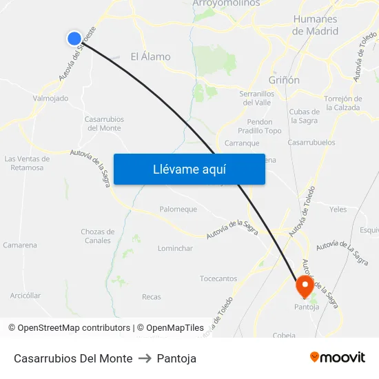 Casarrubios Del Monte to Pantoja map