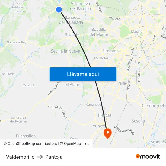 Valdemorillo to Pantoja map
