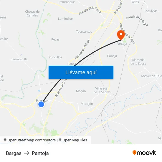 Bargas to Pantoja map